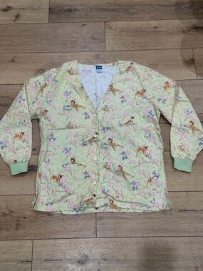 Disney Bambi Cherry Blossom Spring Scrub Jacket size Large 100% Cotton